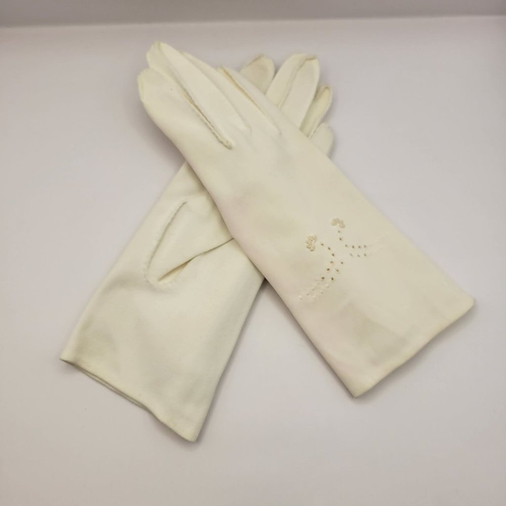 Van Raalte Nylon Vintage Gloves Flexibles White Embroidery Formal cocktail wear
